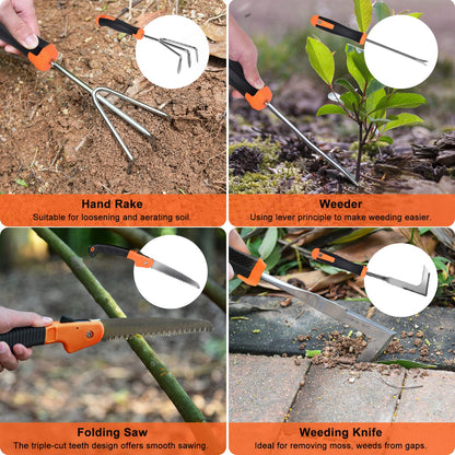 Garden Tools Set, Carsolt 10 Piece Stainless Steel Heavy Duty Gardening Tools Set for Planting Pruning Gardening Kit with Durable Gardening Bag Gloves Gift Box Ideal Garden Gifts for Women Men(Orange)