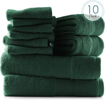 Hearth & Harbor Bath Towels - Ultra Soft 100% Ring Spun Cotton Set of 10 | Highly Absorbent - Hunter Green