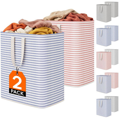 Lifewit 2 Pack Laundry Basket 100L Each, Collapsible Clothes Hamper with Reinforced Handles, Freestanding Waterproof Design for Bedroom and Laundry Room, Pink&Blue 200L Total