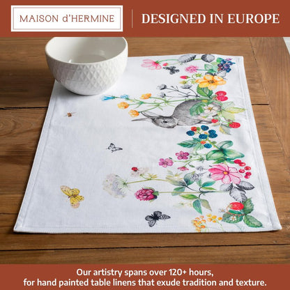 Maison d' Hermine Placemats Set of 4 100% Cotton Washable Cloth Place Mats Reusable Table Mats for Kitchen Dining Party Wedding Gifts for Mothers Day Spring/Summer (Printemps, 13" x 19")