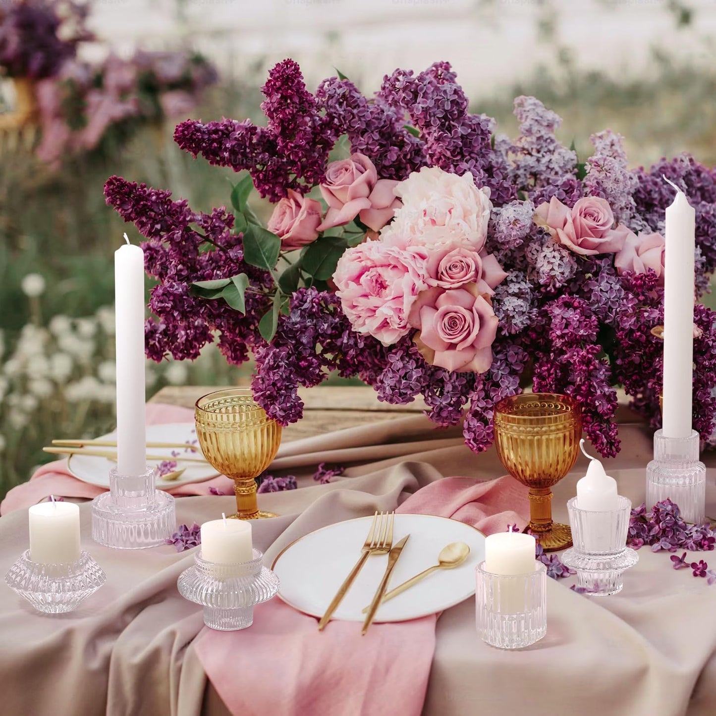 6PCS Taper Candle Holders Clear Glass Candlestick Holders Ribbed Glass Taper Candle Holders for Christmas Events Party Wedding Reception Table Centerpiece Decorations