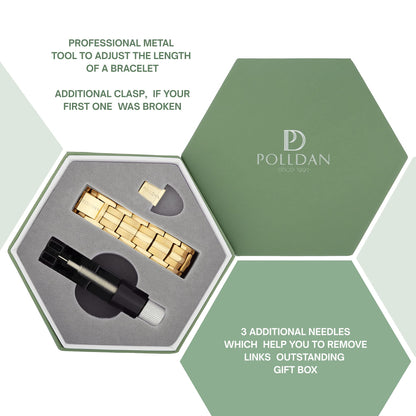 POLLDAN® 3X Power Magnetic Bracelets For Men | 6200 Gauss Strength Mens Titanium Bracelet with Fold-Over Clasp, Adjustable Length, Gift Box, Sizing Tool | Innovative Magnets Alloy - Patent (2X Gold)