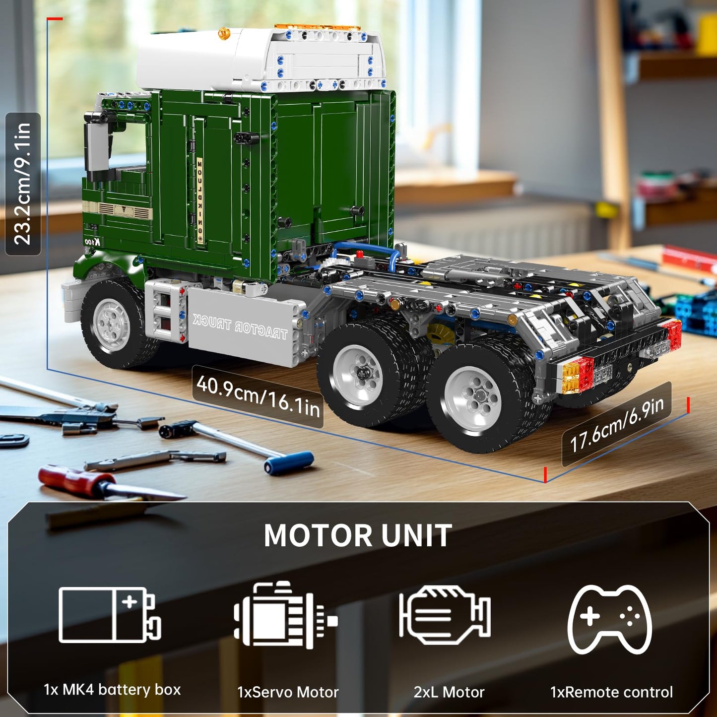 Mould King Tractor Truck Block Kits Model, MOC Building Blocks Set to Build, Gift for Age 14+/Adults Collections Enthusiasts(2,060 Pieces with Motor/APP Remote Control)