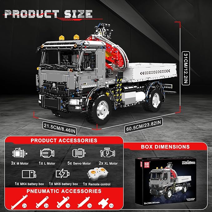 Mould King 19016 Tow Truck Building Set APP/Remote Control Truck Mounted Crane Model Kit Drive Transport Vehicle Construction Toy Display Kit Collectible Gift for Adult Teens(3767 Psc)