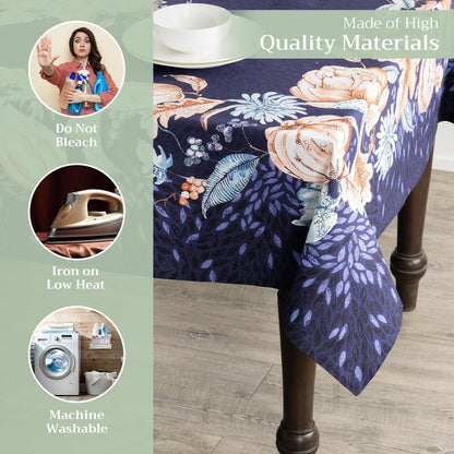 Maison d' Hermine Table Cloth Rectangle Table 100% Cotton 70 x 108 Inches Fall Tablecloth Reusable Everyday Use for Thanksgiving Christmas Decorations Dining Farmhouse Party (Pumpkin Blues)