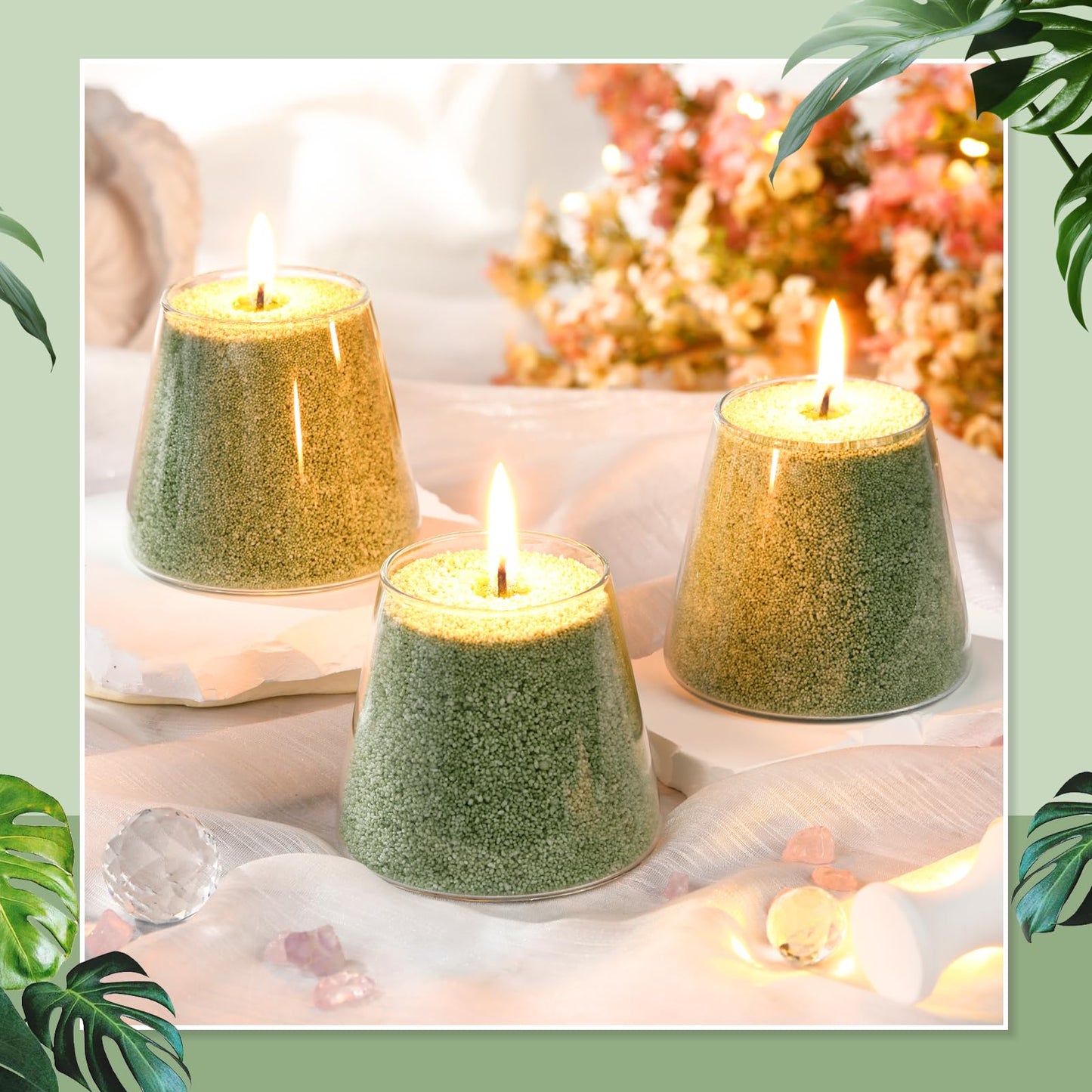Nuanchu 3.3 lb Candle Sand DIY Pearled Candle Making Kit Included 20 Pcs Wicks and Refillable Beaded Wax Sand Beaded Wax Gift with Wicks Self Extinguish for Home Wedding Party(Green)