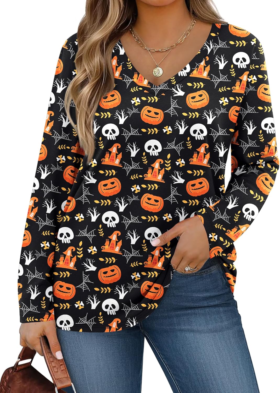 IN'VOLAND Womens Plus Size Long Sleeve Shirts V Neck Basic Tee Tops Loose Fit Fall Outfits for Women 1X-5X
