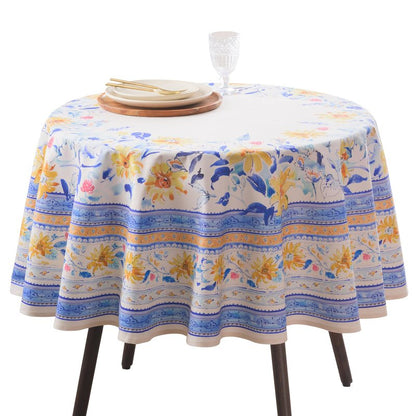 Maison d' Hermine Table Cloth Round Table 100% Cotton 63 Round Inches Tablecloth Reusable Decorative for Dining Kitchen Room Farmhouse Home Gifts for Mothers Day Spring Summer - Girassol