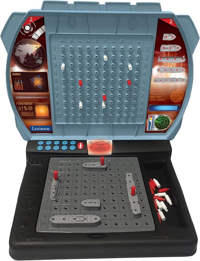 Lexibook Talking Sea Battle (French English Spanish Portuguese) Electronic Board Game 1 or 2 Players Interactive Light and Sound Effects Strategy Battery Operated Grey/Black GT2800US