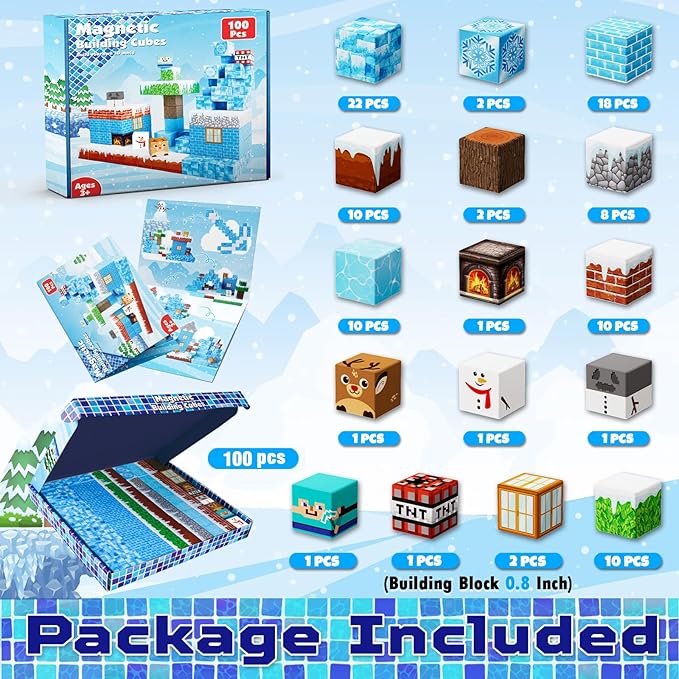 Magnetic Blocks - 100PCS Magnetic Blocks Build Ice Castle - Magnetics Toys for Montessori Toddler Easter Christmas Birthday Gifts - STEM Sensory Toys for 3 4 5 6 7 8 9 10 Year Old Girls