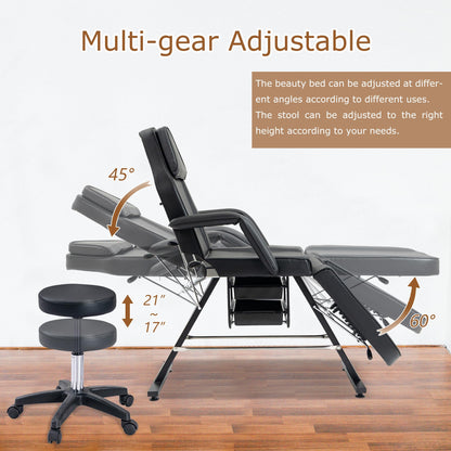 Massage Salon Tattoo Chair with Two Trays Esthetician Bed with Hydraulic Stool,Multi Purpose 3 Section Facial Bed Table, Adjustable Beauty Barber Spa Beauty Equipment, Black