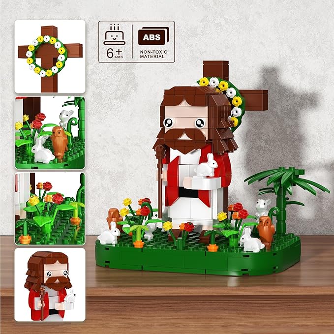 Jesus Building Block Set Cross Bible Story Jesus Figures Creative Christian Toy Easter Christian Gift for Adults and Kids (354 Pcs)