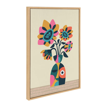 Kate and Laurel Sylvie Mid Century Modern Sunflowers Framed Canvas Wall Art by Rachel Lee of My Dream Wall, 23x33 Natural, Floral Art for Wall