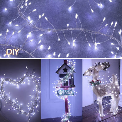 Minetom Fairy Lights Plug in, 10Feet 200LED Cluster String Lights, Silver Wire Waterproof Starry Firecracker Lights for Ceiling Bedroom Wreath Window Wedding Christmas Tree Decorations, Pure White