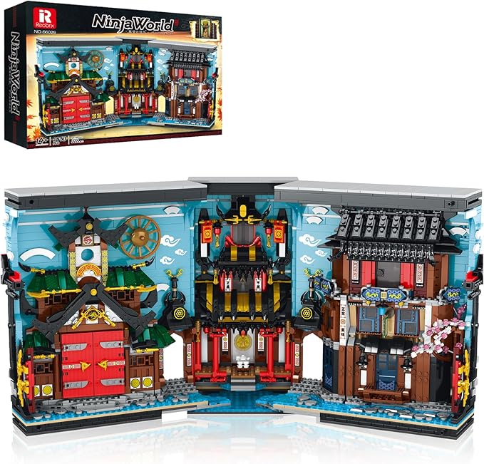 Reobrix Ninja-Themed Bookend Building Set with LED Lights - 2850PCS Book Nook Model Kit Bookshelf Decor for Adults 14+ STEM Gift for Anime Fans（66029）