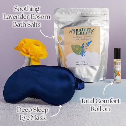 Nurture by Nature New Mom Self Care Gift Set with Body Scrub, Lavender Pillow Spray, Sleep Mask, Body Butter, Shower Gel & Bath Salts - Vegan Friendly - Stocking Stuffer, Baby Shower Gift Basket