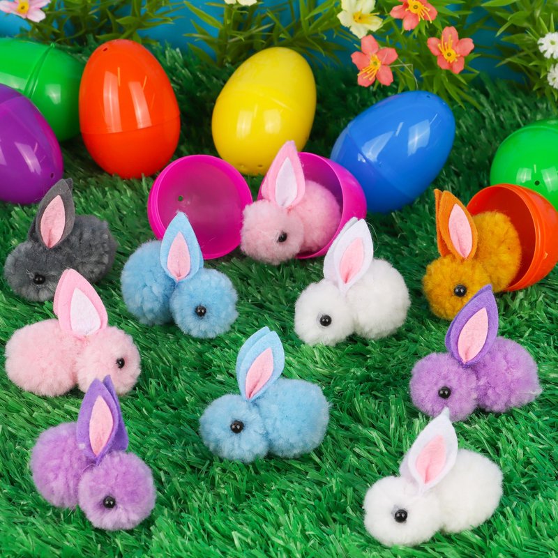 36 Pack Easter Egg Fillers with Easter Bunny Plush Easter Eggs with Toys Inside, Mini Easter Stuffed Animals Easter Eggs Hunts Party Favors Easter Basket Stuffers for Kids Toddler Teens Boys Girls