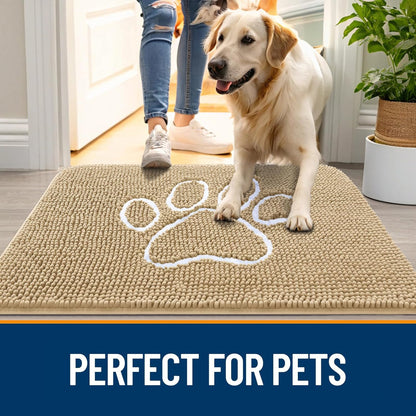 OLANLY Dog Door Mat - Absorbent Non-Slip Mud Mat for Muddy Paws | 59x24 Paw Print Design, Quick Dry Beige