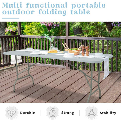 Set of 2 Folding Table 6 FT Lightweight Camping Table Portable Plastic Rectangular Outdoor Dining Table Steel Legs Fold-in-Half with Carrying Handle for Indoor,Picnic,Party,Wedding,Events(White)