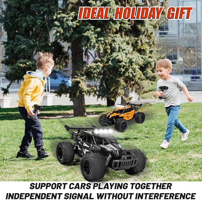 Remote Control Car Monster Truck Toys 1:16 Scale RC Car For Boys 2.4GHz High Speed 20 km/h With LED HeadlightsRechargeable RC Cars Gifts for Boys 4-7 8-12 Christmas Beginner Kids 6-12+ (Black)