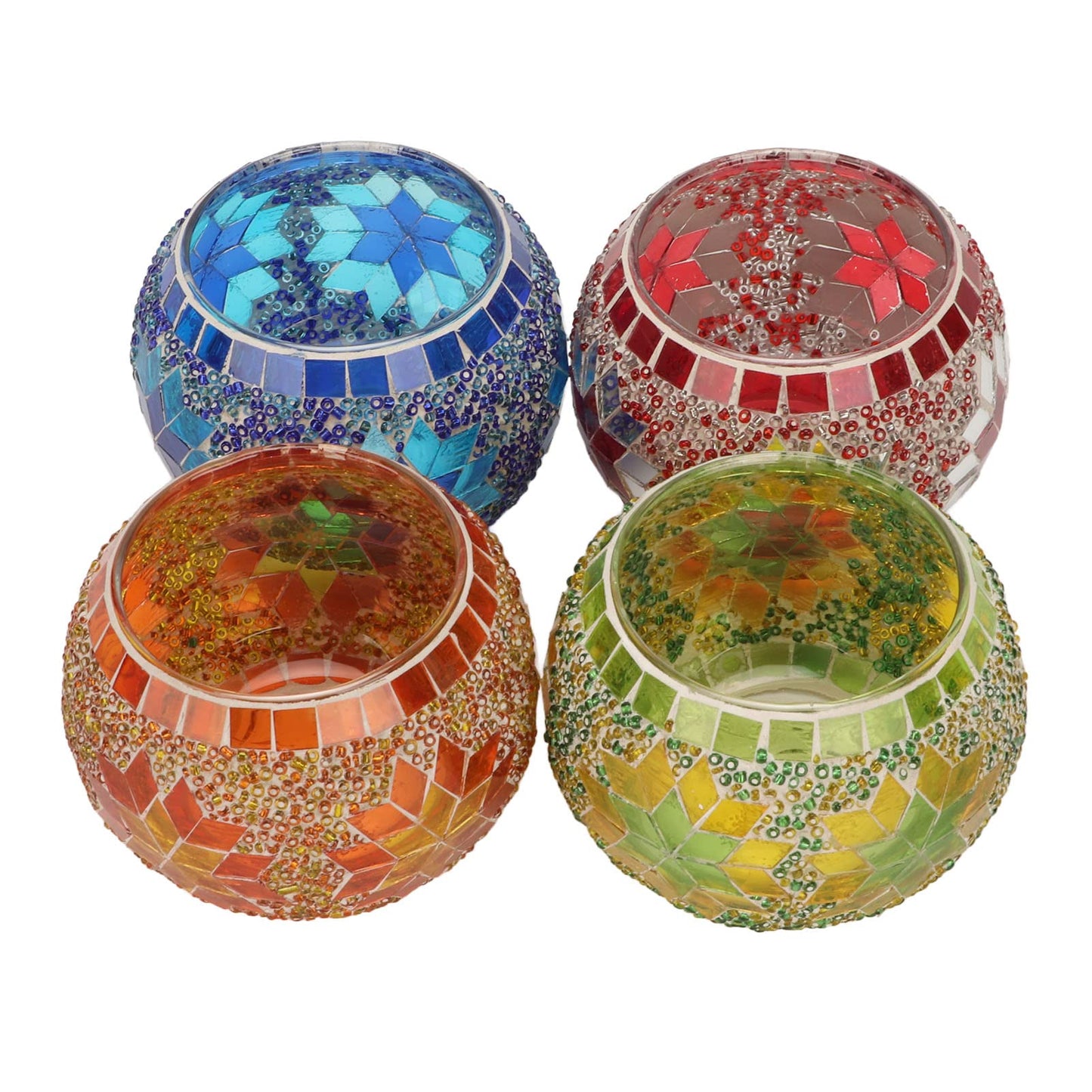 Generic 4Pcs Tea Light Candle Holder, Colourful Mosaic Glass Candlesticks Holder, Handmade Romantic Glass Tealight Cup for Aromatherapy Party Decor, Table Centerpieces