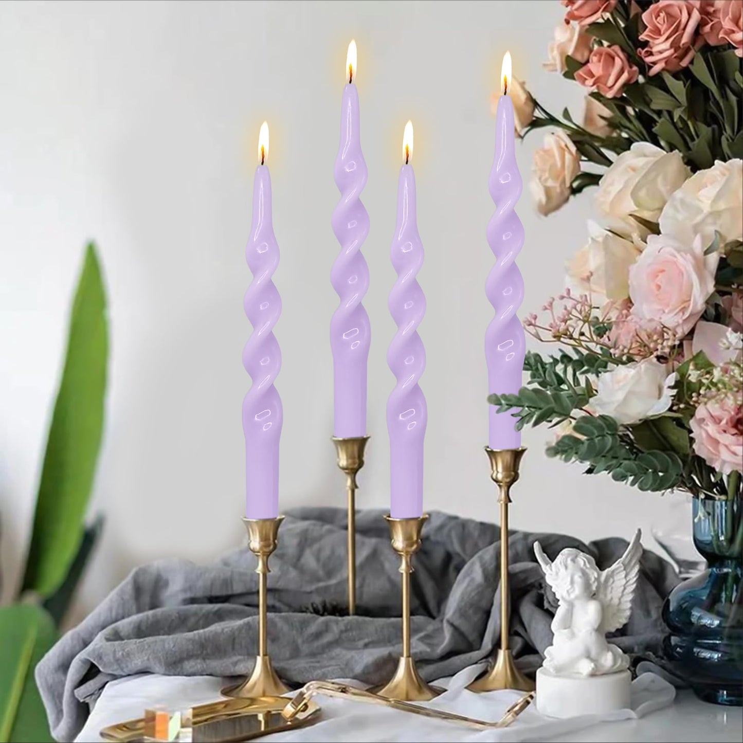 Spiral Taper Candles Twisted Candlesticks -10 INCH Purple Candle Sticks Long Tapered Candle Unscented Candle for Home Dinner Holiday Wedding Party