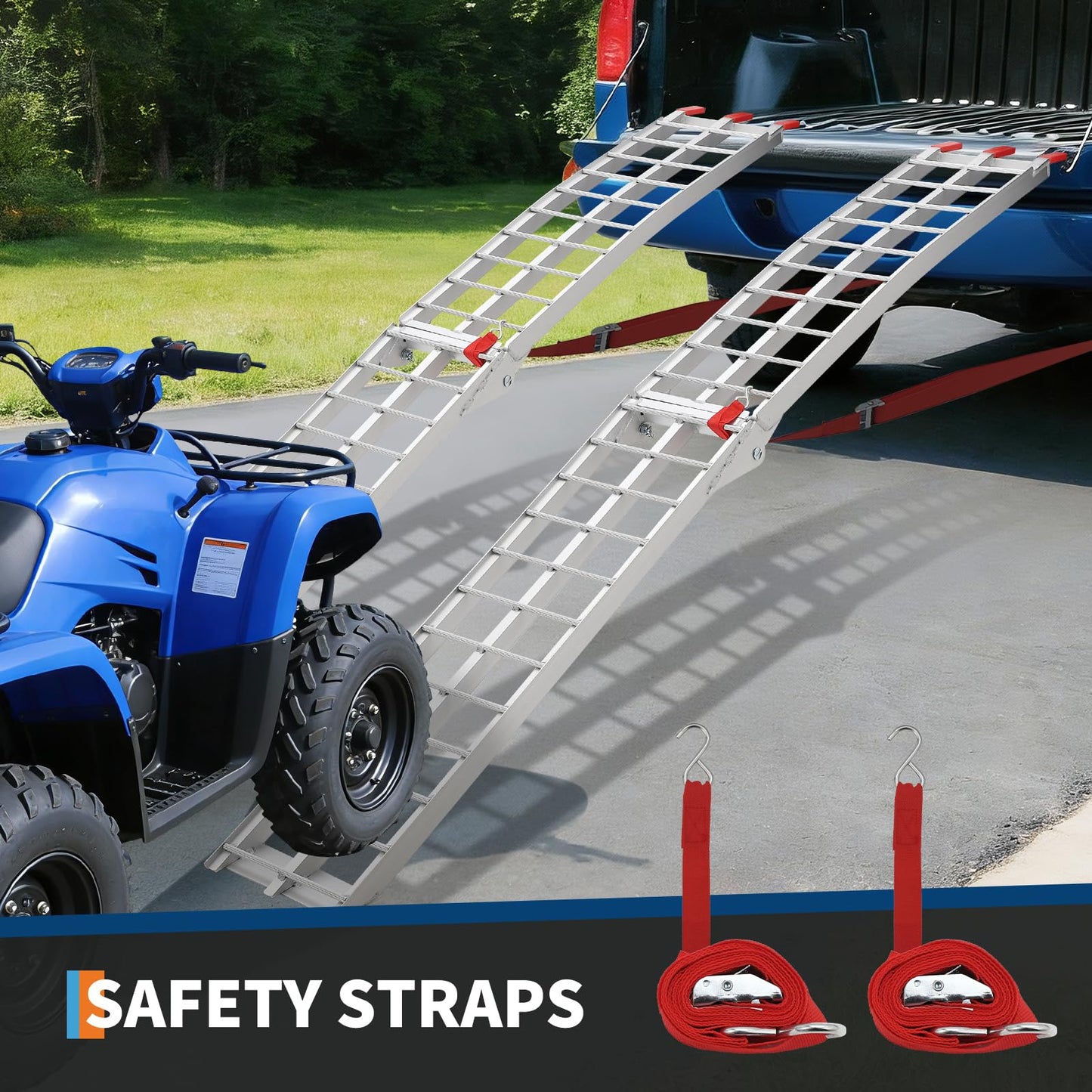 GarveeTech 7.5 Foot Folding Aluminum Motorcycle Ramp 750 LB Capacity Dirt Bike Ramp for Pickup Trucks with Crossbar Rungs and Rubber Tipped Ends 89 x 12 Inch 2 PC