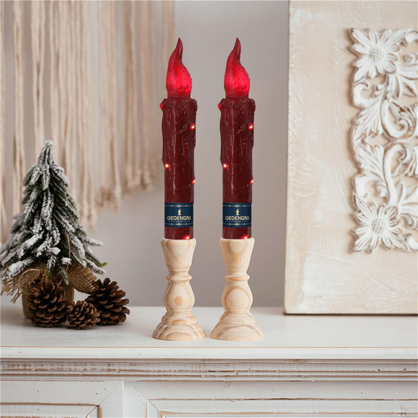 Gedengni Magical Candlesticks Flameless Taper Candle, 2pcs Red LED Tapered Candles Remote Dipped Candle 6inch Battery Chandelier for Enchanting Weddings and Harry Potter Inspired Vigils(LW4P-RE)