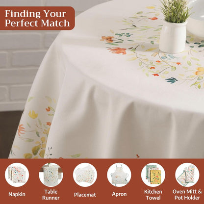 Maison d' Hermine Table Cloth Round Table 100% Cotton 63 Round Inches Tablecloth Reusable Decorative for Dining Kitchen Room Farmhouse Home Gifts for Mothers Day Spring Summer - Colmar