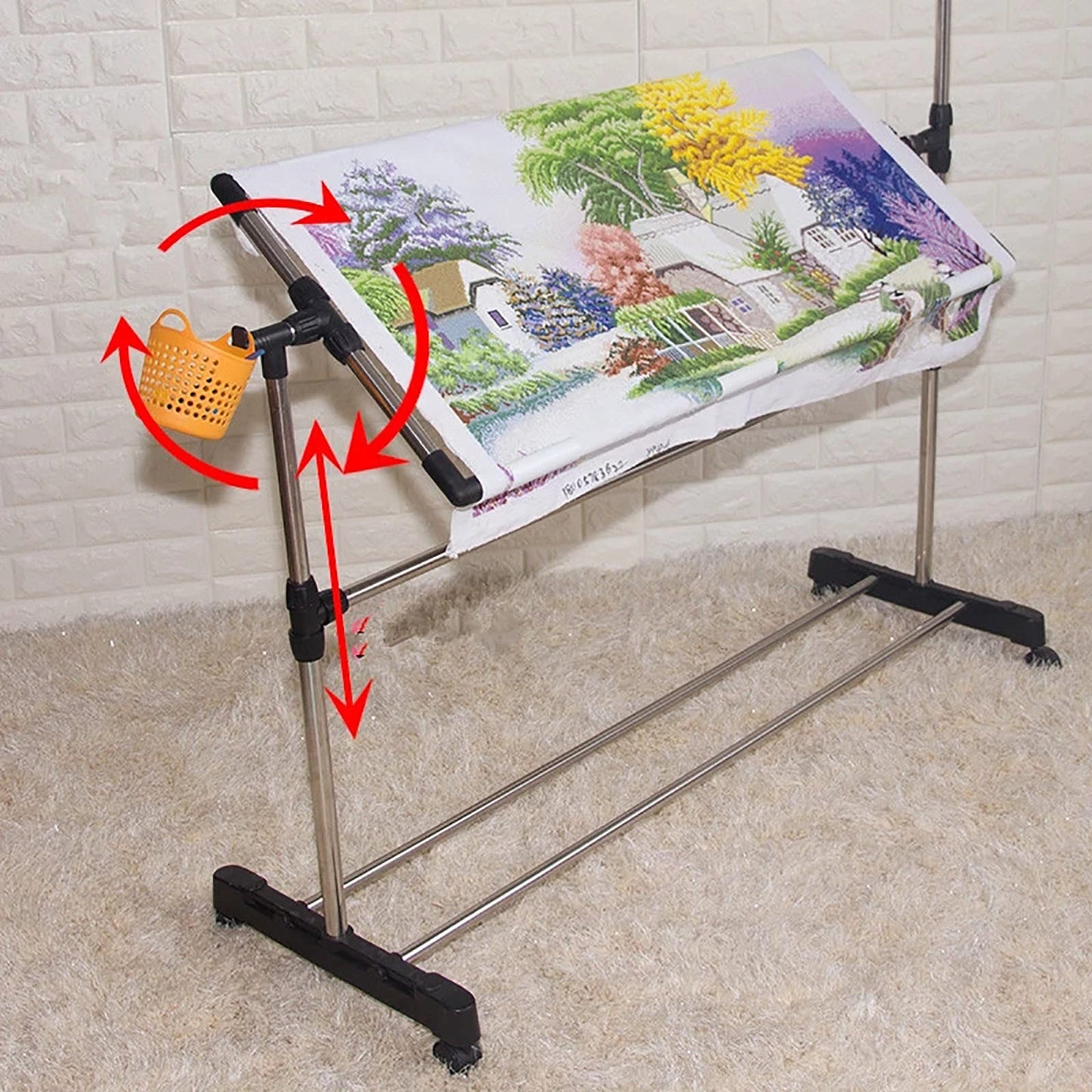 Adjustable Embroidery Stand, Needlework Floor Frame, Height Adjustable Cross Stitch Craft Stand, Standing Embroidery Lap Table, for Art Craft Sewing Holder