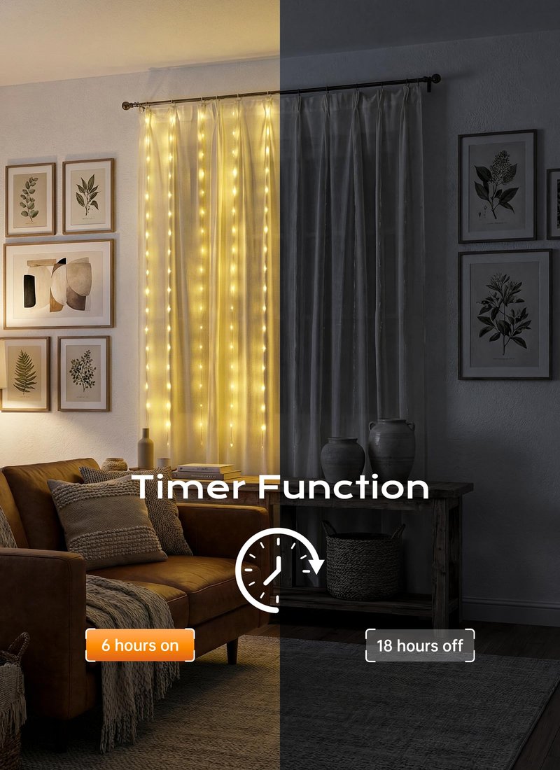 Brightown 180 LED Shower Curtain Lights, 70 Inch Warm White Fairy Lights Battery Operated String Lights, 8 Modes Waterproof Christmas Lights for Indoor Outdoor Decor(No Curtain)