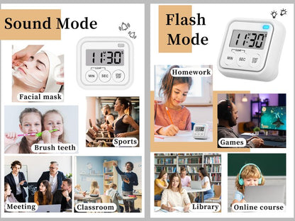 Timer, Kitchen Timers for Cooking Classroom Timer for Kids Teachers Digital Magnetic Timers 2 Pack, White