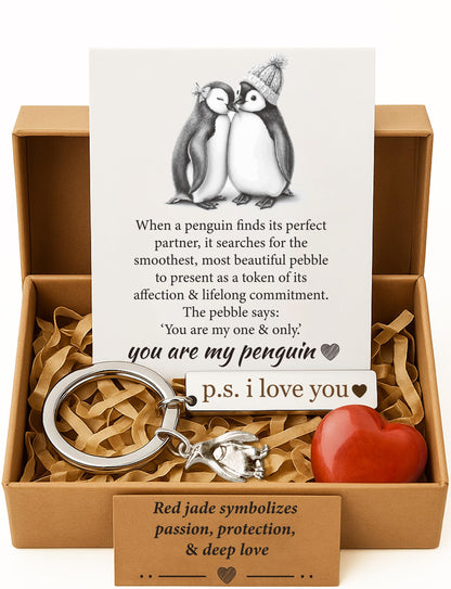 BABYQLO Penguin Gift Box Set - Romantic Anniversary I Love You Presents for Him or Her, Girlfriend, Boyfriend, Fiancee, Wife, Husband - Valentine's Day, Birthday, Engagement & Easter Basket Stuffer