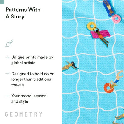 GEOMETRY Tea Towels – Spring & Summer Collection – Quick-Dry, Ultra-Absorbent, Reusable Microfiber Kitchen Towels for Drying & Cleaning - At The Pool - 1 Pack