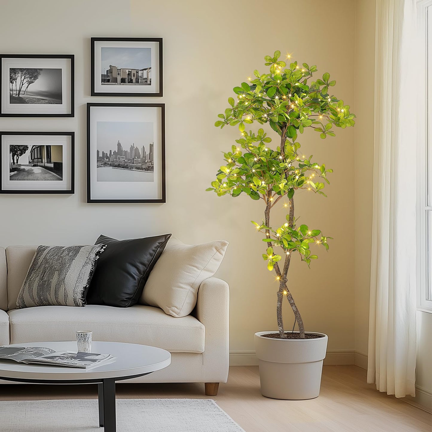 GarveeHome Faux Olive Tree 5ft, Olive Trees Artificial Indoor with White Planter, Artificial Silk Plants with Green Leaves and Big Fruits for Home Office DéCor Living Room Bedroom Stairs Foyer,2 Pack