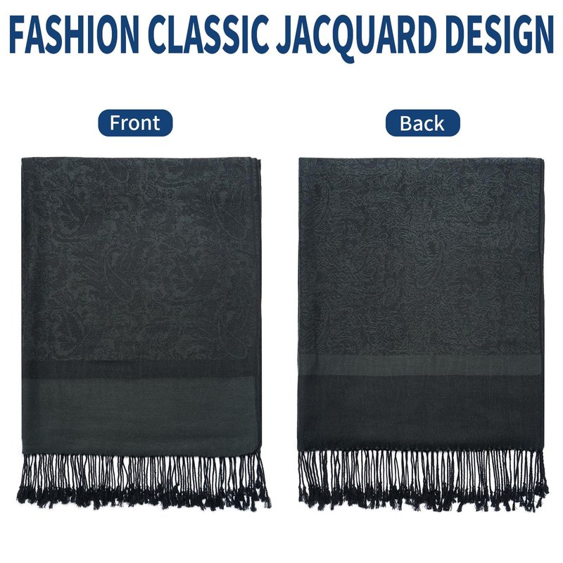 QIUTIMIY Paisley Pashmina Shawl Wrap Women Reversible Vintage Jacquard Pashmina Rave Scarf with Fringe for Evening, Wedding(Flower3-Black)