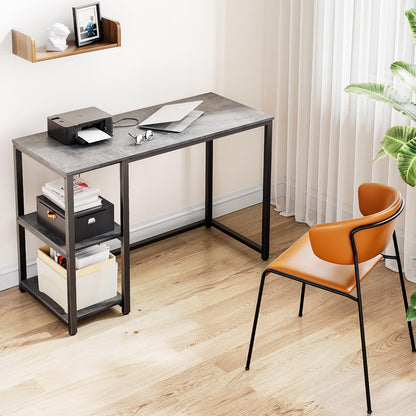 SINPAID Computer Desk 40 inches with 2-Tier Shelves Sturdy Home Office Desks with Large Storage Space Modern Gaming Desk Study Writing Laptop Table, Gray