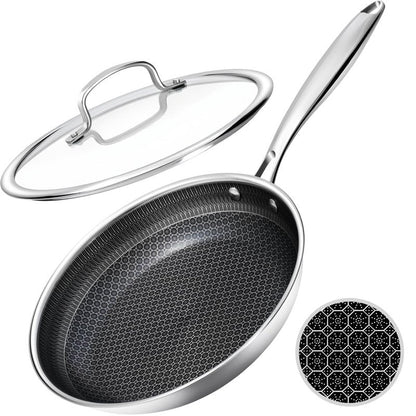 USELUCK Nonstick Frying Pans with Lid,8-Inch Non stick Skillet with Honeycomb Surface,Dishwasher-Friendly,Oven-Safe,PFAS-Free,Compatible with All Cooktops.