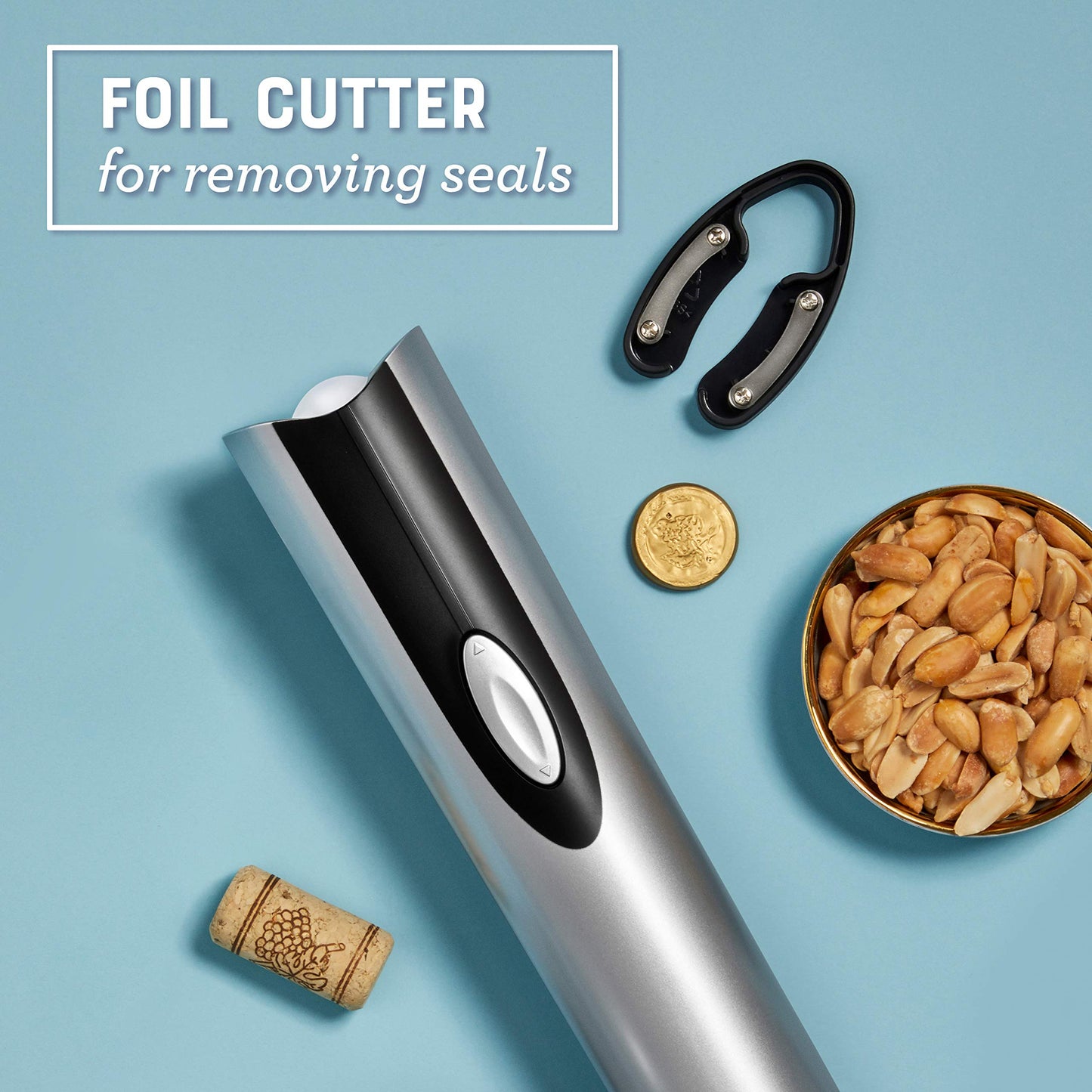 Oster Cordless Electric Wine Bottle Opener with Foil Cutter, Silver