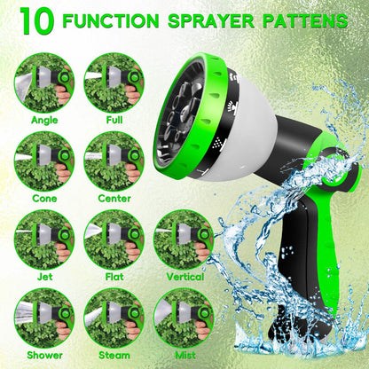 Junredy Garden Hose 25 FT, NON-EXPANDABLE Heavy-Duty Flexible & Lightweight Water Hose with 10-Function Nozzle, No-Kink Design, Leak-Proof Super Fabric, Solid Fittings for Lawn, Car, RV, Outdoor