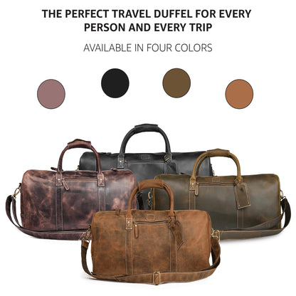 Leather Village Leather Duffel Bags for Men & Women-Stylish Travel Weekender Carry-On Sports Gym Overnight Luggage Bag - 20 Inch - Black