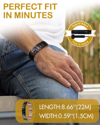 Feraco Copper Bracelet for Men 4 Elements Magnetic Bracelets Elegant 99.99% Solid Copper Jewelry with Magnets (Black)