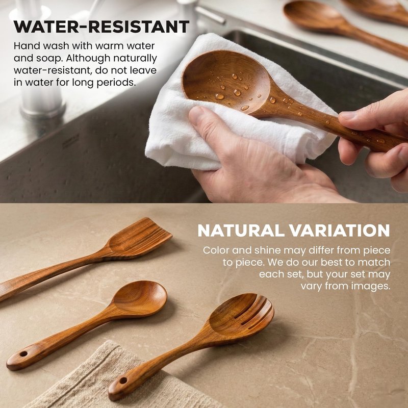 Zulay Kitchen 15-Piece Teak Wooden Utensils for Cooking - Natural Teak Utensil Set with Premium Gift Box - Non-Stick Wooden Spoons for Cooking - Kitchen Gift Set - Comfortable Grip Wooden Utensil Set