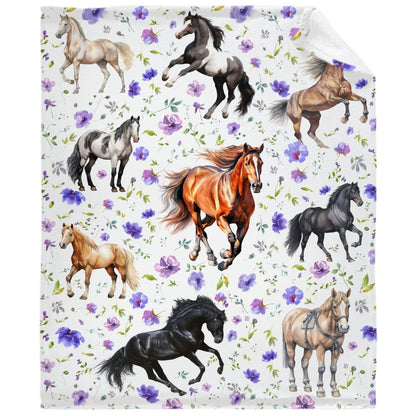 Horse Flower Blanket for Boys and Girls - Cozy Soft Flannel Lightweight Warm Gift for Horse Lovers - Used for Room Bed Camping 40"x50" for Kids Children
