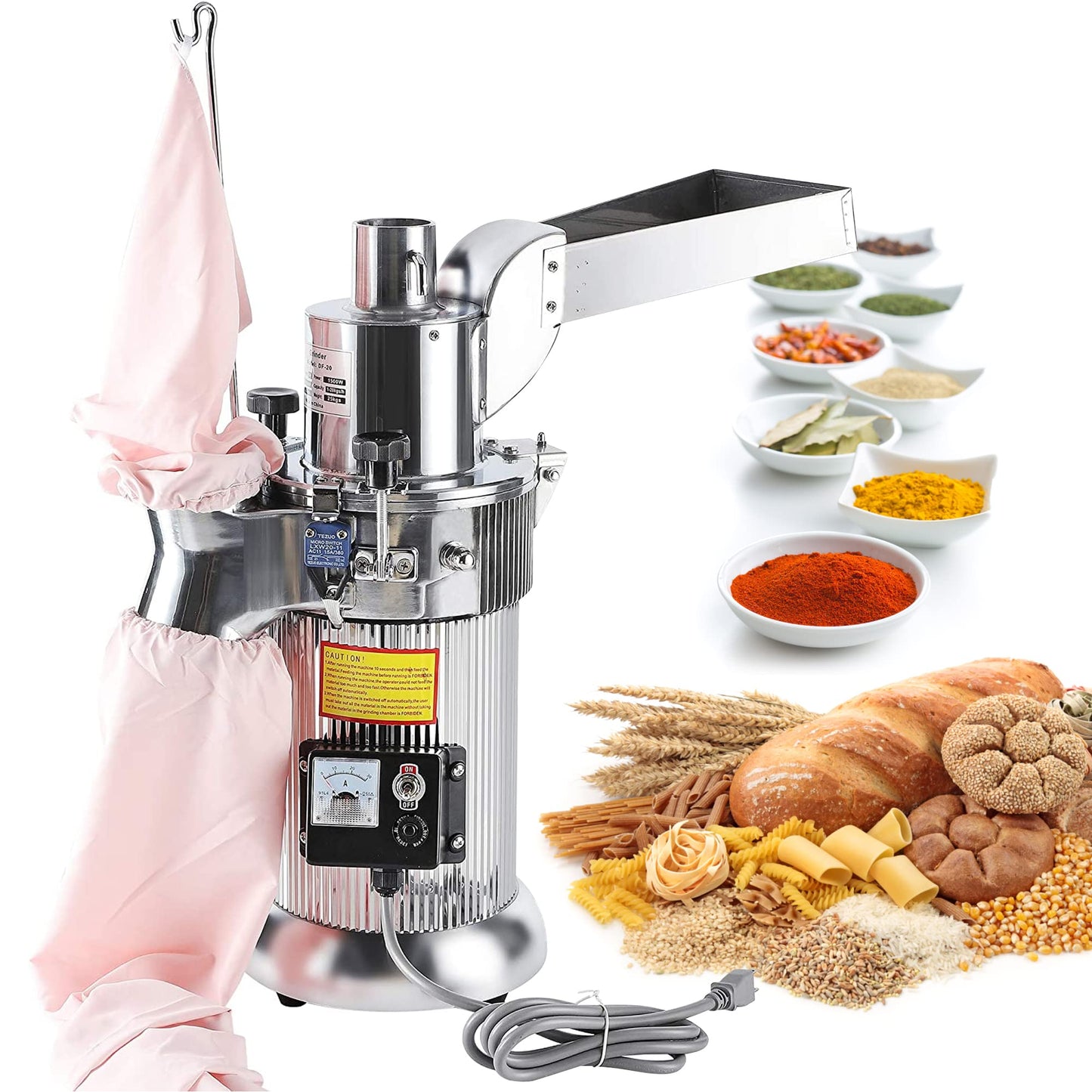 CGOLDENWALL DF-20 Hammer Mill Grinder Commercial Electric Herb Grinder Mill Industrial Automatic Continuous Spice Hammer Grain Mill Pulverizer Capacity 44 Pounds Per Hour 110V Rotate Speed 2840r/min