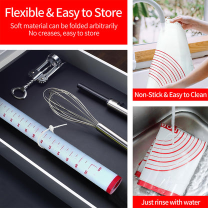 Silicone Baking Mat Super Large, 32x24 inch Silicone Pastry Non Stick Kneading Mat with Cable Ties and Dough Scraper, Measurement Food Grade Silicone Mat for Rolling Dough