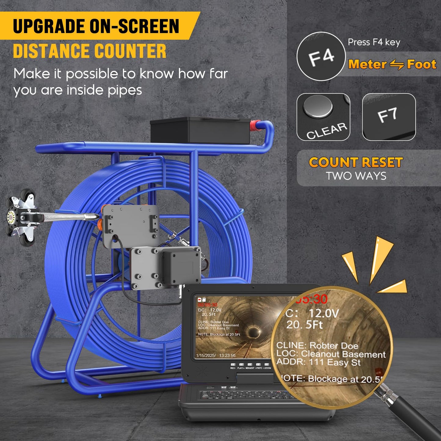 Anysun Sewer Camera Self Leveling with 512Hz Sonde, 9MM 330Ft Thicker Cable w/Wheel, 32MM IP68 Camera, Distance Counter, 1-Touch Video/Audio, 10" Adjustable Screen, Pipe Inspection Camera w/ 32G Card