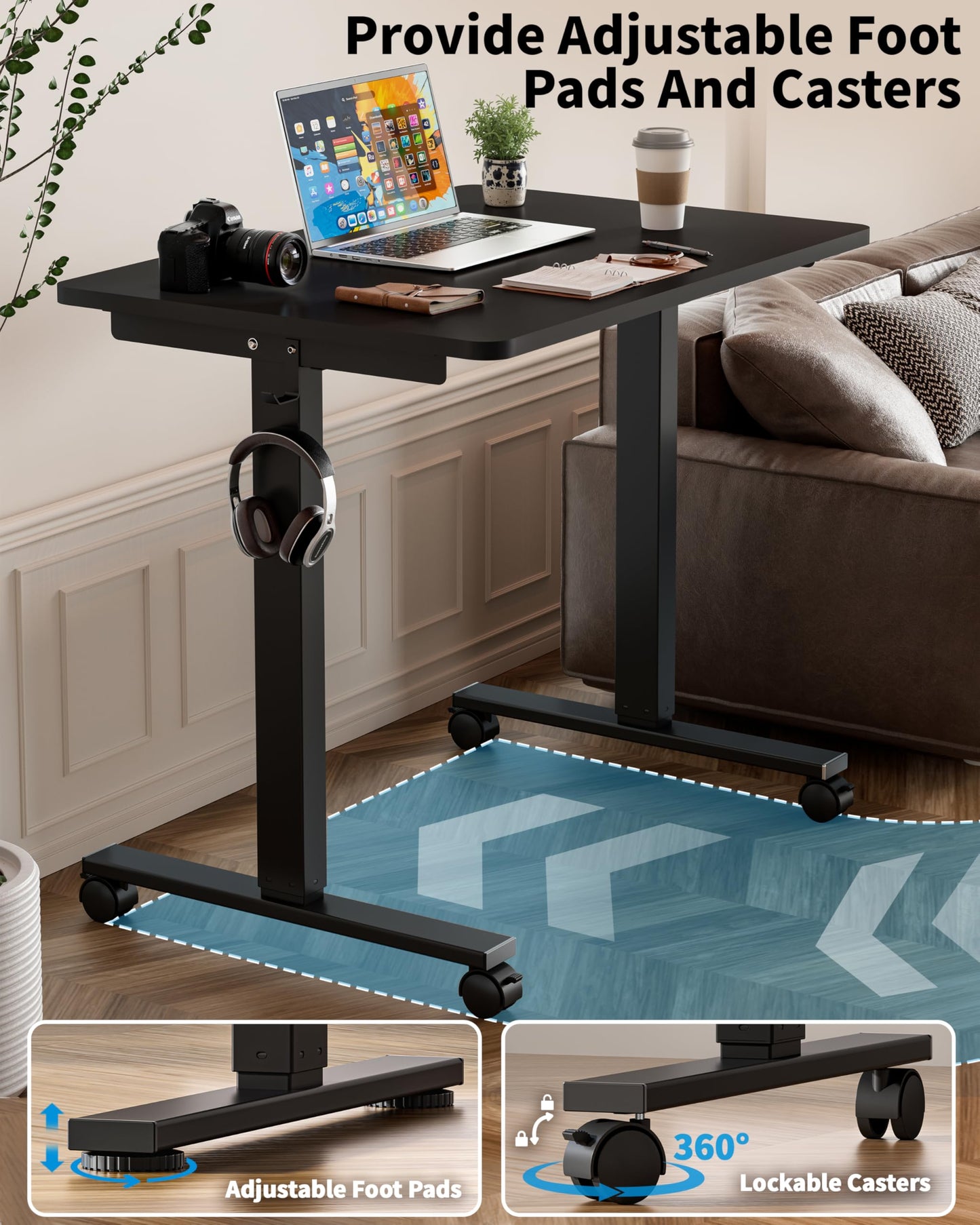 Okin Small Electric Standing Desk, 36 x 24 Inches Whole Piece Height Adjustable Desk, Black Sit to Stand Desks Computer Workstation with Wheels for Home Office
