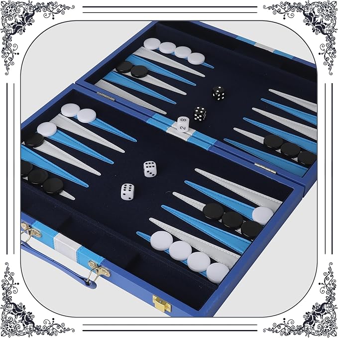 Froggod 15 inch Backgammon Sets for Adults - Classic Board Game for Adults - Portable Travel Backgammon Set for 2 Players - Perfect Adult Board Games for Gifts &amp Family Fun(Vivid Blue)