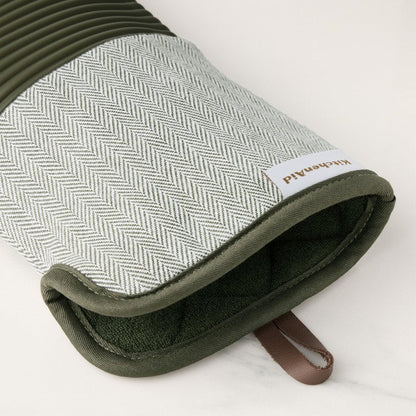 KITCHENAID® Evergreen Design Series Herringbone Ribbed Soft Silicone Oven Mitts 2-Pack Set, Heat Resistant up to 500°F, Flexible & Waterproof, Deep Forest Green, 7"x14"